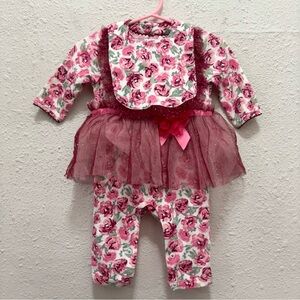 Nicole Miller Floral Tutu One Piece with Matching Bib Size 3/6M